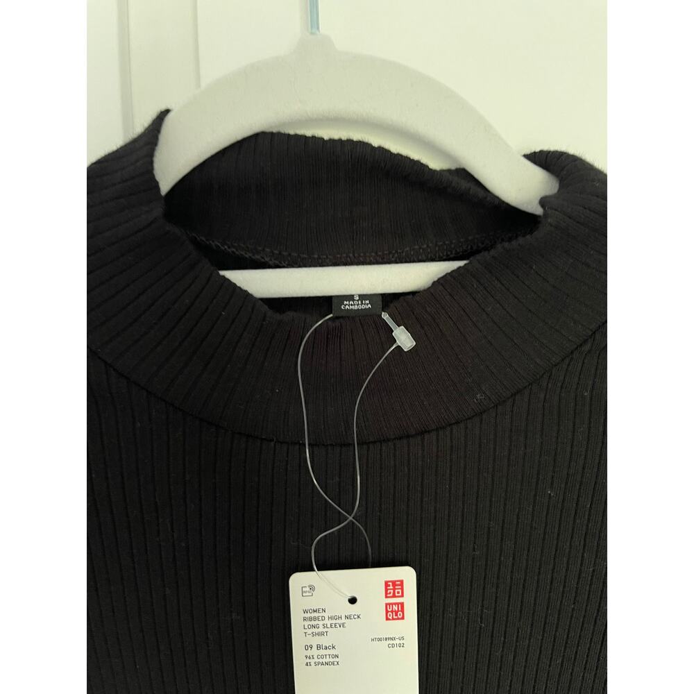 Uniqlo — Black Ribbed High Neck T-Shirt Long Sleeve — Women's Size Small NWT NEW - Picture 9 of 16